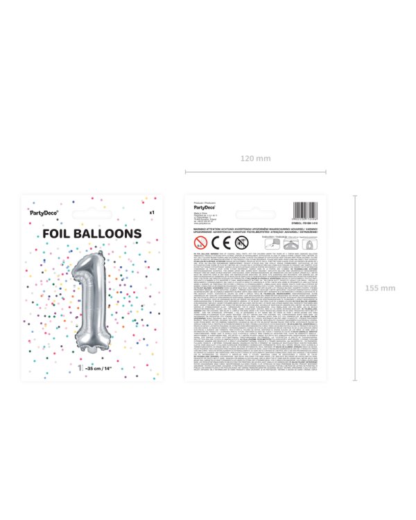 Foil Balloon Number ''1'', 35cm, silver