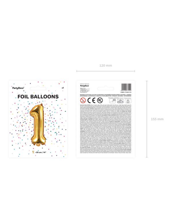 Foil Balloon Number ''1'', 35cm, gold
