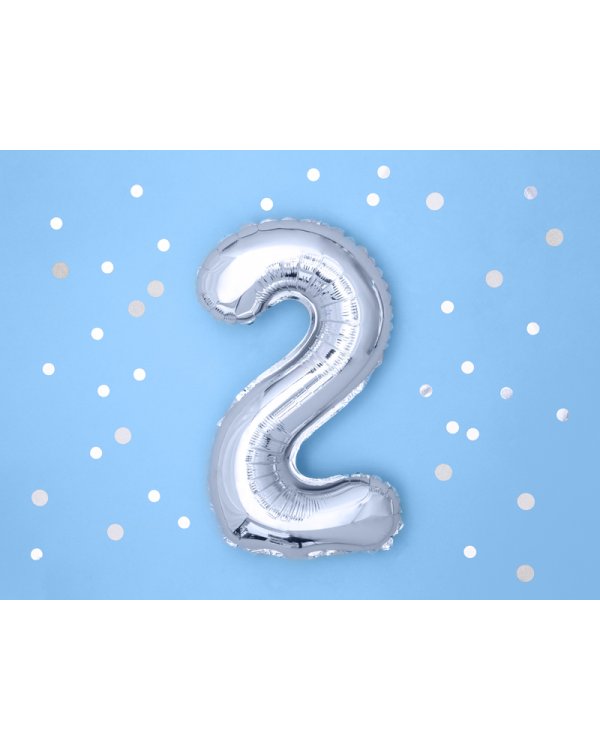 Foil Balloon Number ''2'', 35cm, silver