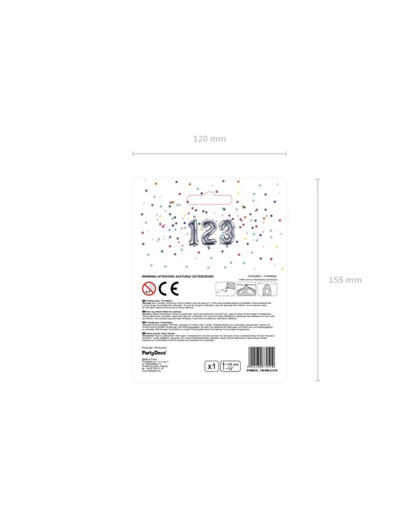 Foil Balloon Number ''2'', 35cm, silver