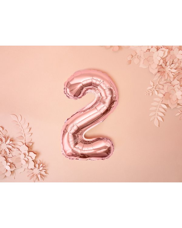 Foil Balloon Number ''2'', 35cm, rose gold