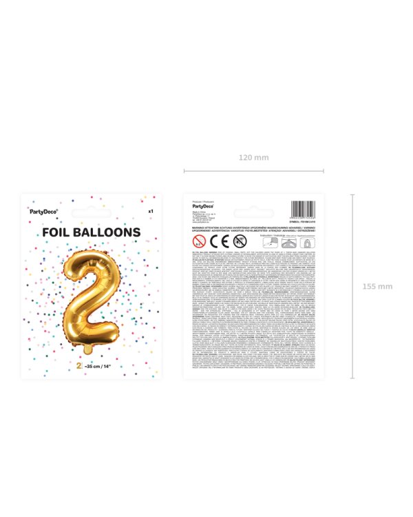 Foil Balloon Number ''2'', 35cm, gold