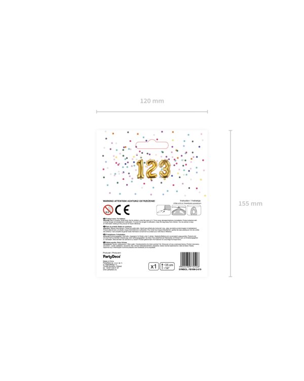 Foil Balloon Number ''2'', 35cm, gold