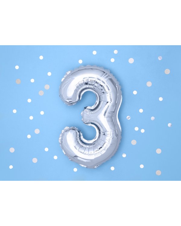 Foil Balloon Number ''3'', 35cm, silver