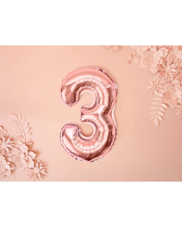 Foil Balloon Number ''3'', 35cm, rose gold
