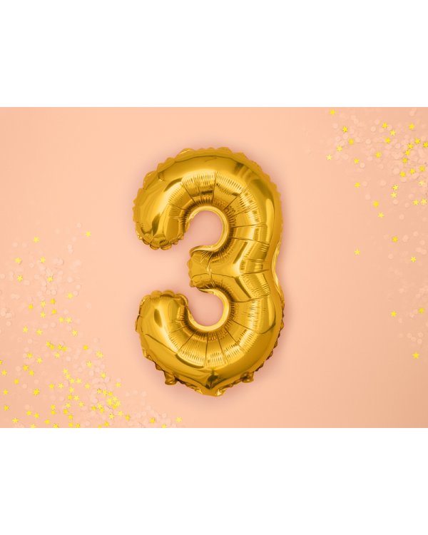 Foil Balloon Number ''3'', 35cm, gold