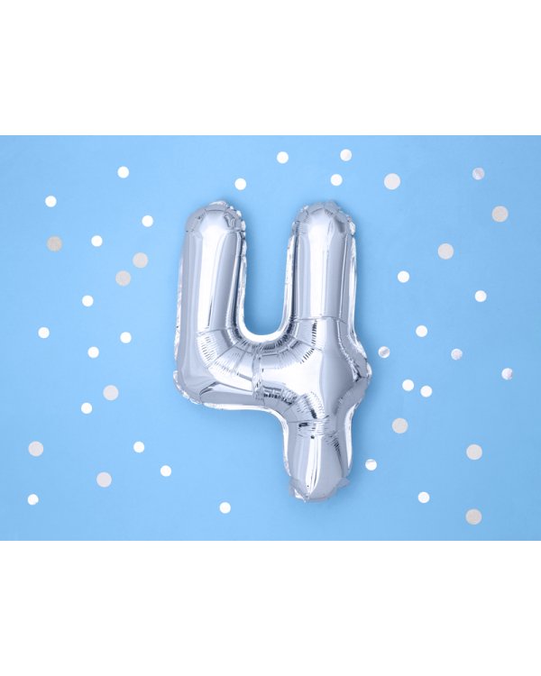 Foil Balloon Number ''4'', 35cm, silver