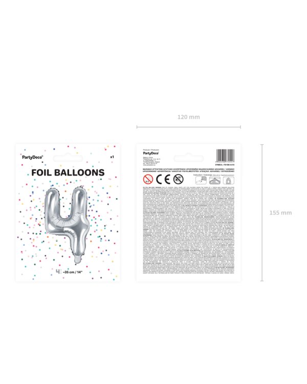 Foil Balloon Number ''4'', 35cm, silver