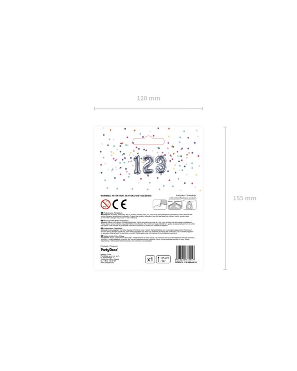 Foil Balloon Number ''4'', 35cm, silver