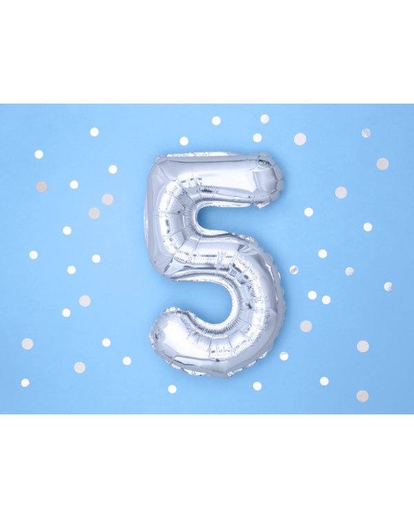 Foil Balloon Number ''5'', 35cm, silver