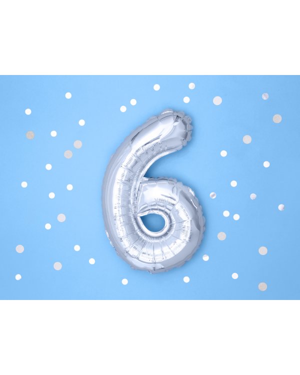 Foil Balloon Number ''6'', 35cm, silver