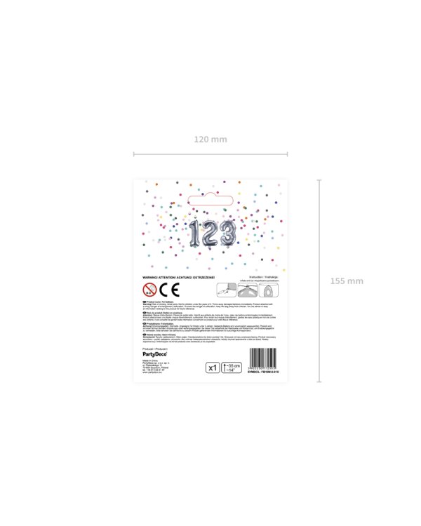 Foil Balloon Number ''6'', 35cm, silver
