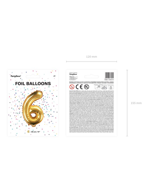 Foil Balloon Number ''6'', 35cm, gold