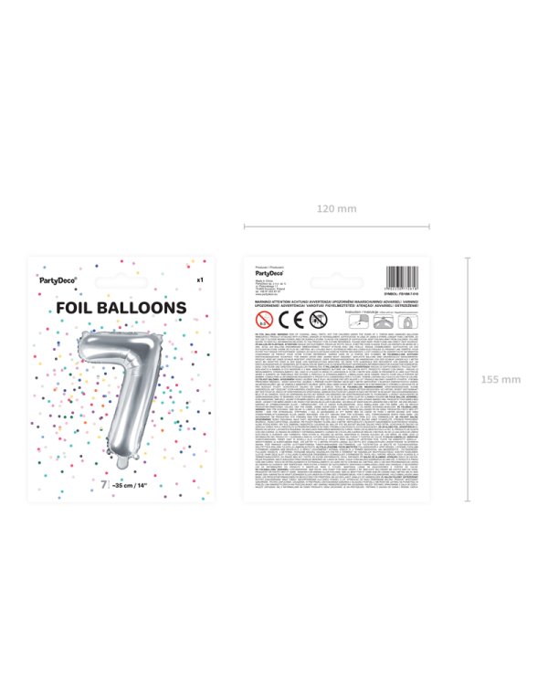 Foil Balloon Number ''7'', 35cm, silver