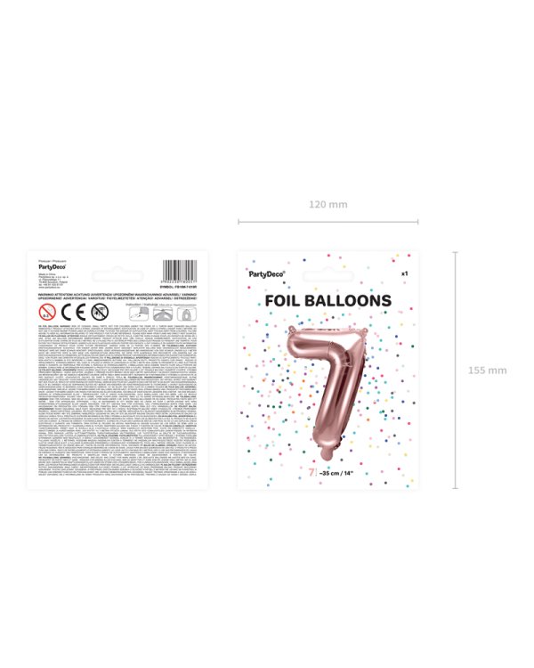 Foil Balloon Number ''7'', 35cm, rose gold