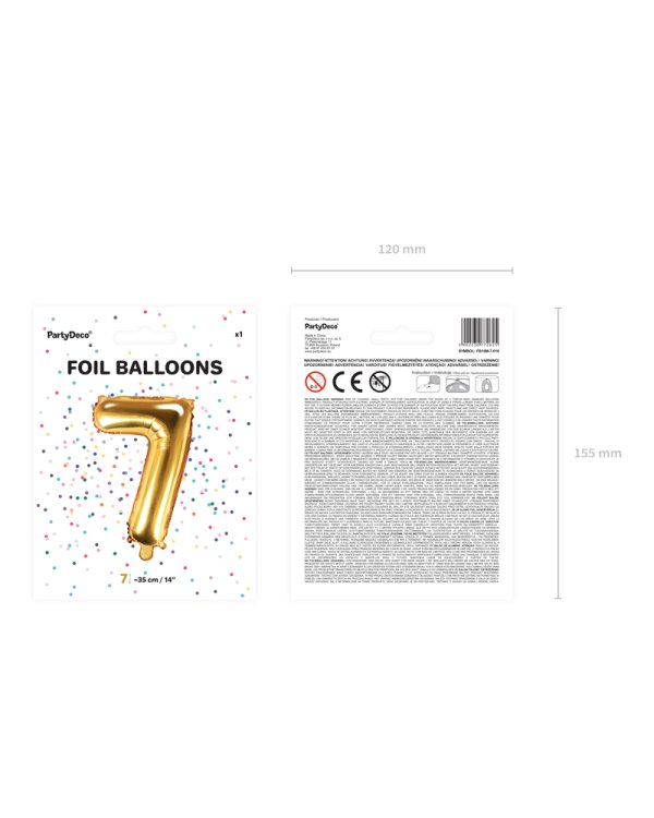 Foil Balloon Number ''7'', 35cm, gold