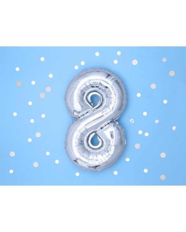 Foil Balloon Number ''8'', 35cm, silver