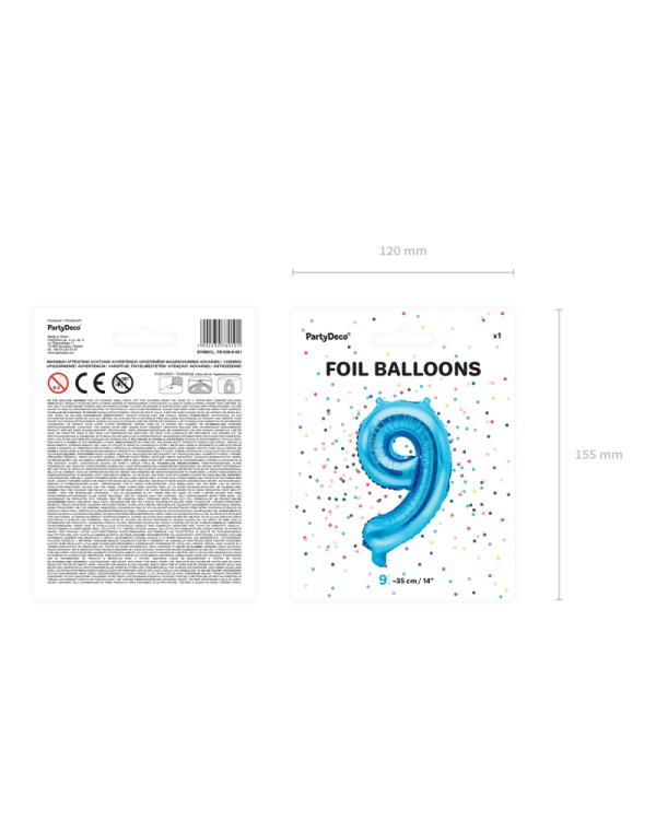 Foil Balloon Number ''9'', 35cm, blue