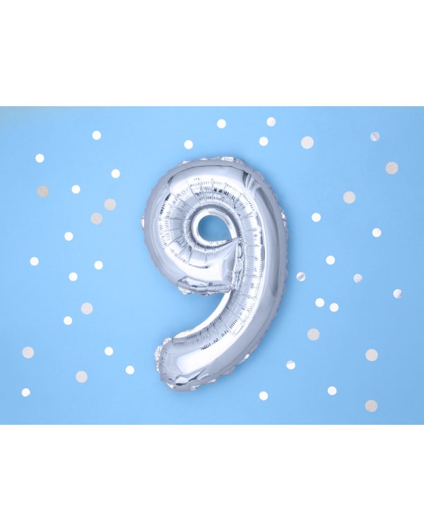 Foil Balloon Number ''9'', 35cm, silver
