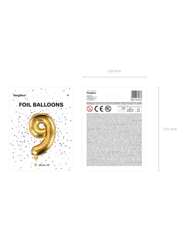 Foil Balloon Number ''9'', 35cm, gold