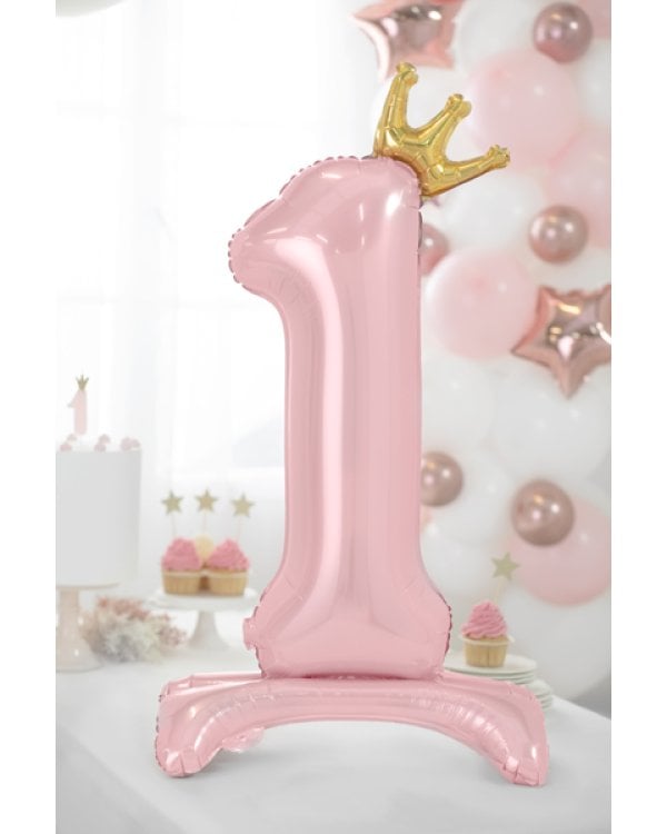 Standing foil balloon Number ''1'' , 84 cm, light pink