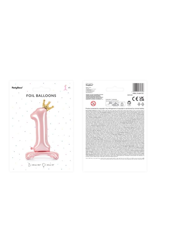 Standing foil balloon Number ''1'' , 84 cm, light pink