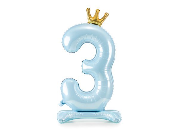 Standing foil balloon Number ''3'' , 84 cm, sky-blue