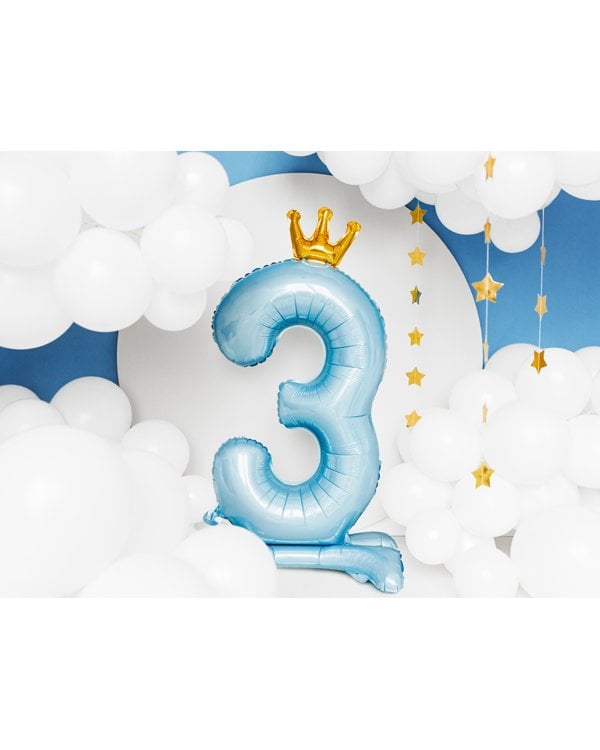 Standing foil balloon Number ''3'' , 84 cm, sky-blue