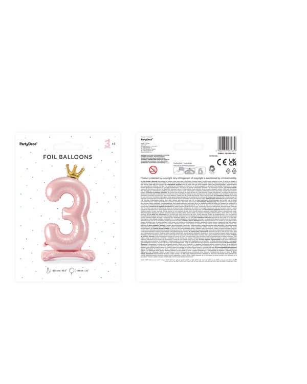  Standing foil balloon Number ''3'' , 84 cm, light pink