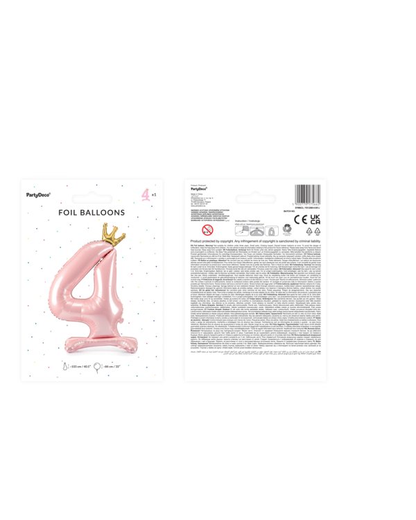 Standing foil balloon Number ''4'' , 84 cm, light pink