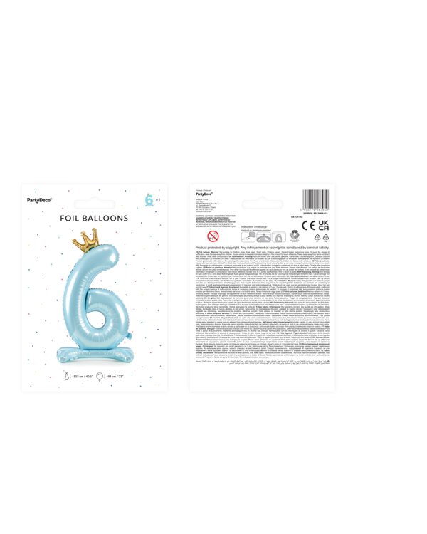 Standing foil balloon Number '' 6 '' , 84 cm, sky-blue