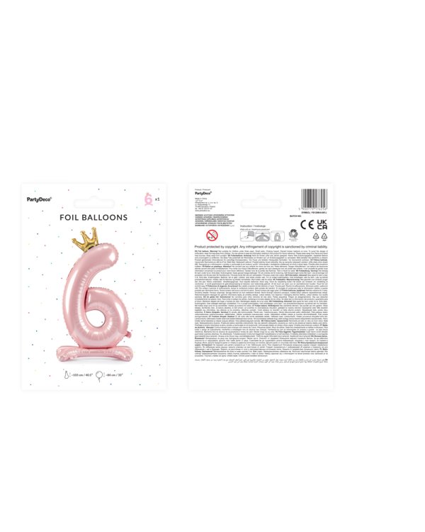  Standing foil balloon Number ''6'' , 84 cm, light pink