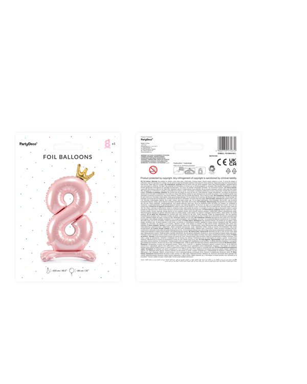  Standing foil balloon Number ''8'' , 84 cm, light pink