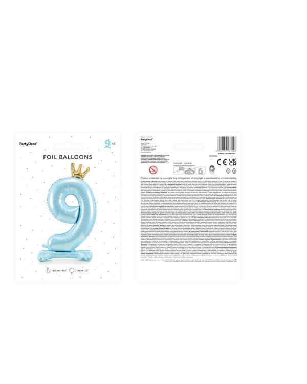  Standing foil balloon Number ''9'' , 84 cm, sky-blue