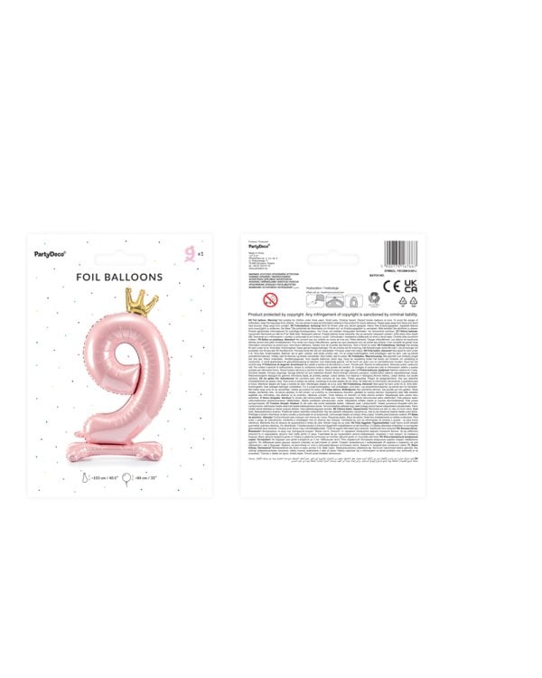 Standing foil balloon Number ''9'' , 84 cm, light pink