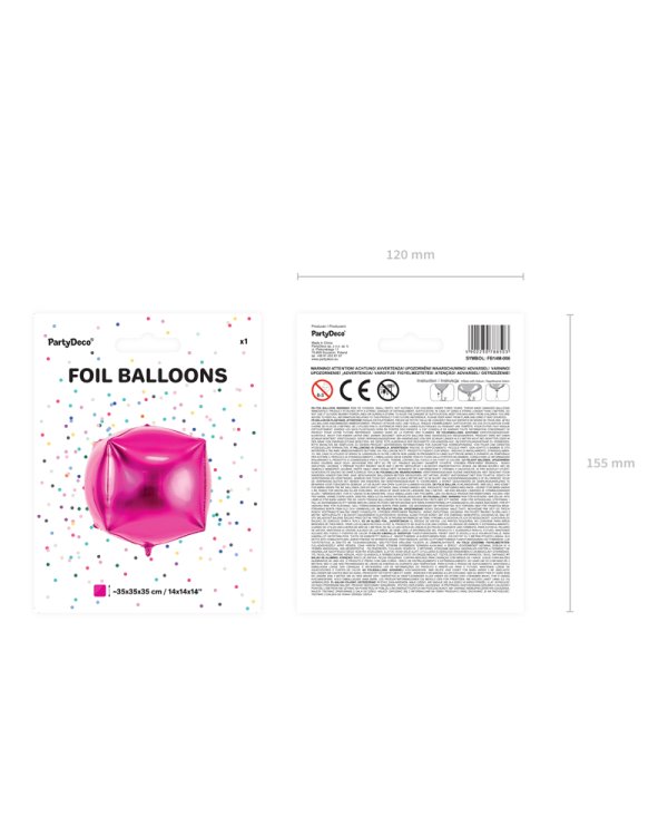 Foil Balloon Cubic, 35x35x35cm, dark pink