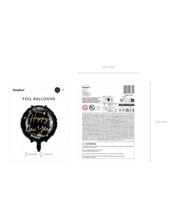 Foil balloon Happy New Year, 45 cm, black