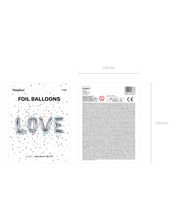 Foil Balloon Love, 140x35cm, silver