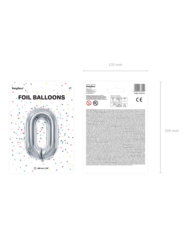 Foil Balloon Number ''0'', 86cm, silver