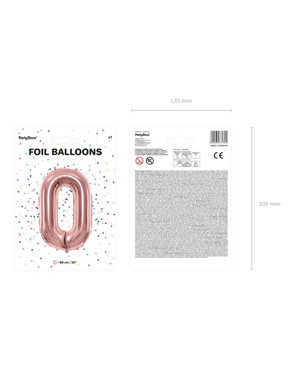 Foil Balloon Number ''0'', 86cm, rose gold