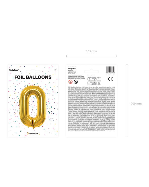 Foil Balloon Number ''0'', 86cm, gold
