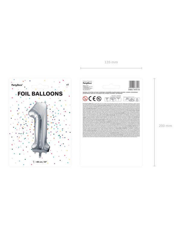 Foil Balloon Number ''1'', 86cm, silver