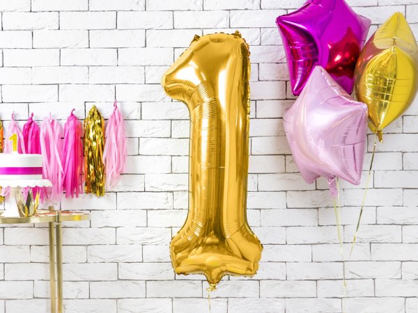 Birthday candle Number 1, gold, 7cm