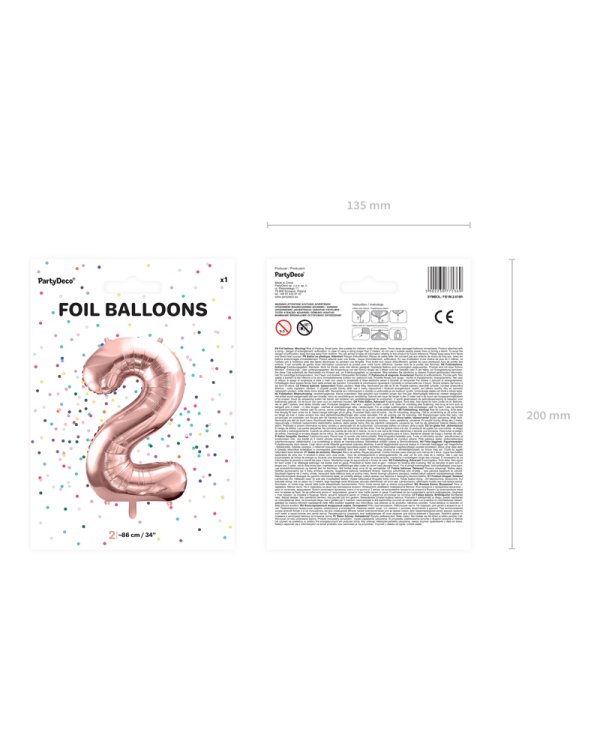 Foil Balloon Number ''2'', 86cm, rose gold