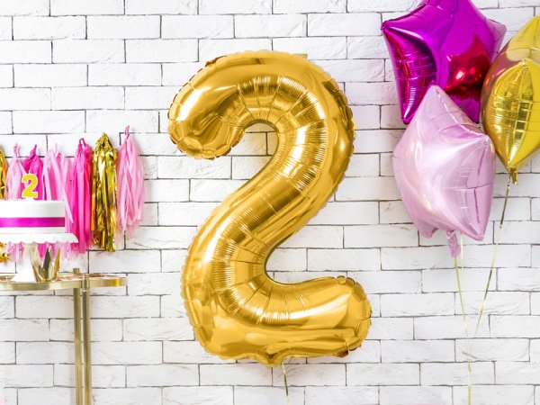 Birthday candle Number 2, gold, 7cm