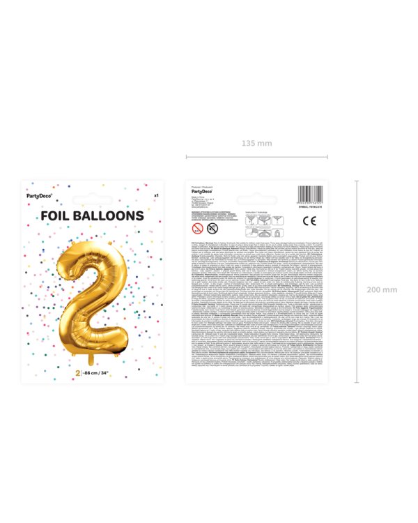 Foil Balloon Number ''2'', 86cm, gold