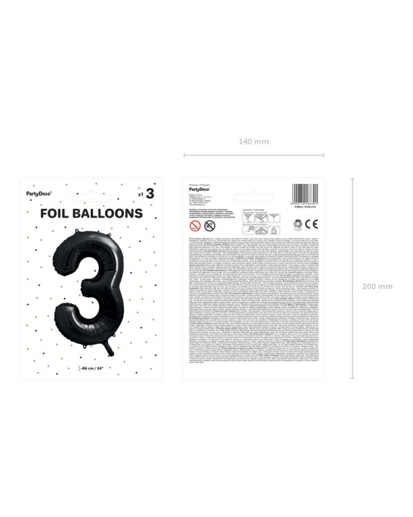 Foil Balloon Number ''3'', 86cm, black