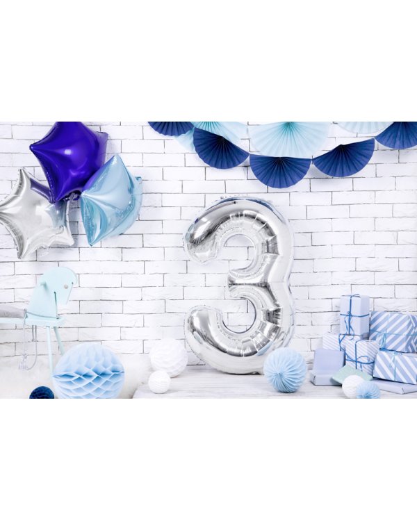 Foil Balloon Number ''3'', 86cm, silver