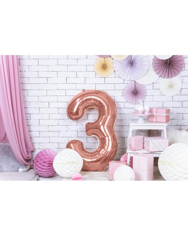 Foil Balloon Number ''3'', 86cm, rose gold