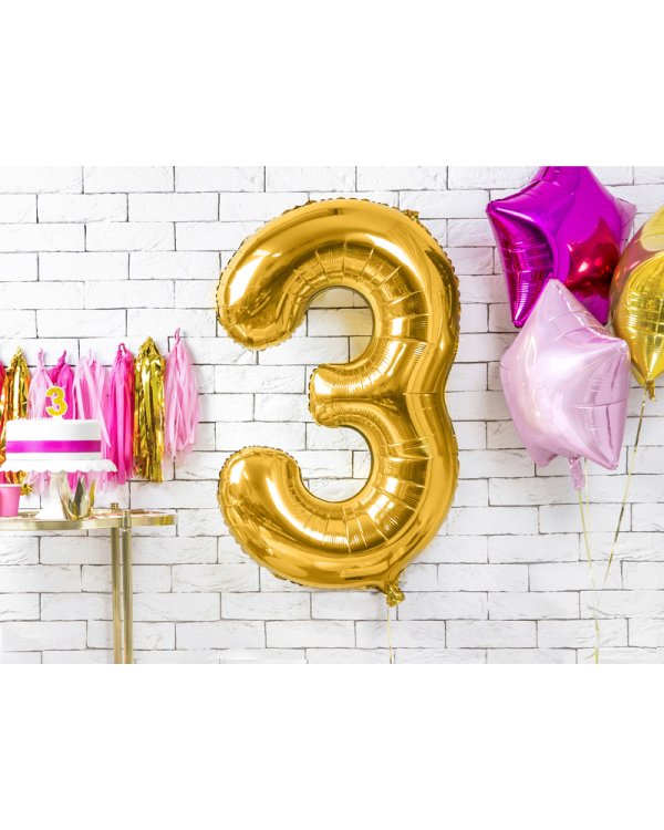 Foil Balloon Number ''3'', 86cm, gold